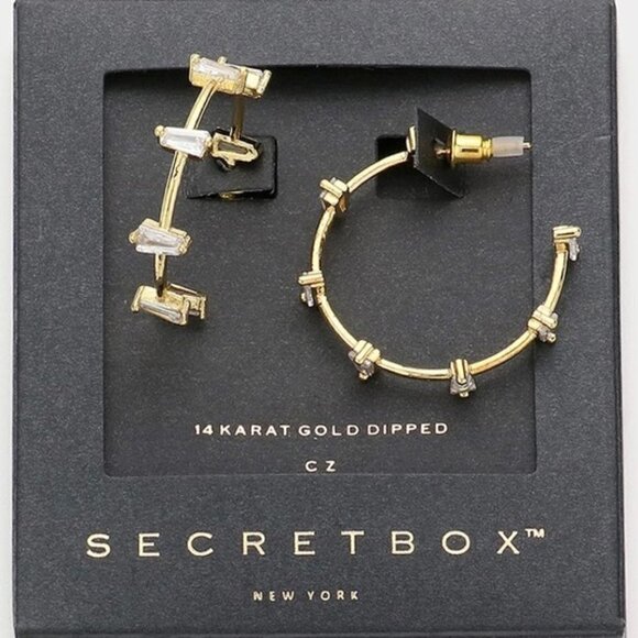 14K GOLD CRYSTAL HOOP EARRINGS - Picture 1 of 1